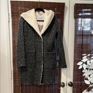 Lucky Brand Black and Cream Hooded Teddy Jacket